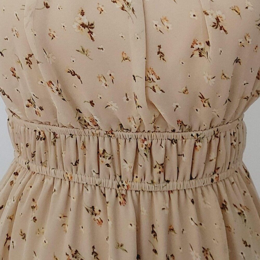 Altar’d State Women’s Tan Floral Dress Flowy Cap Sleeves, Simple Elegance Size M - Picture 4 of 12